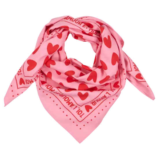 Foulard rose à cœurs rouges