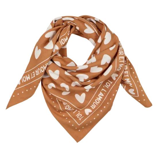 Foulard marron à cœurs blancs