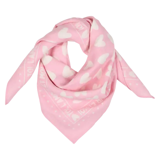 Foulard rose à cœurs blancs 