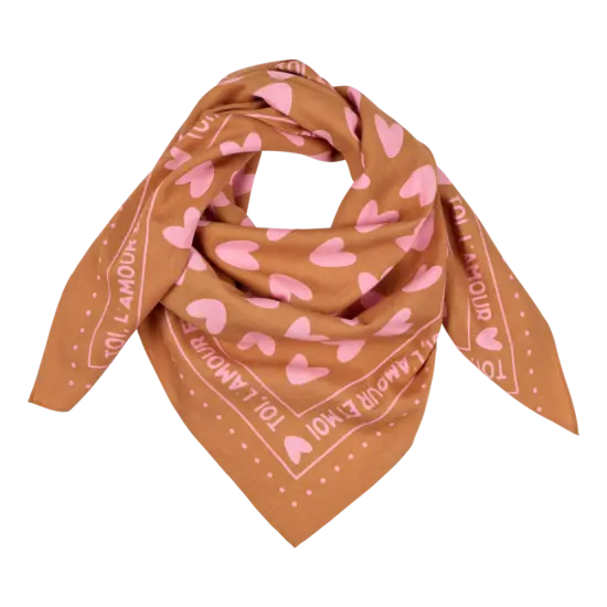 Foulard marron à cœurs roses