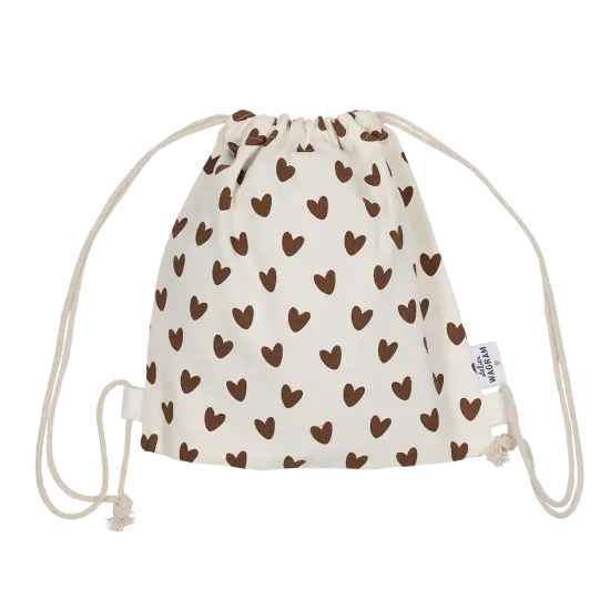 Sac à cordons "Ecru - coeurs"