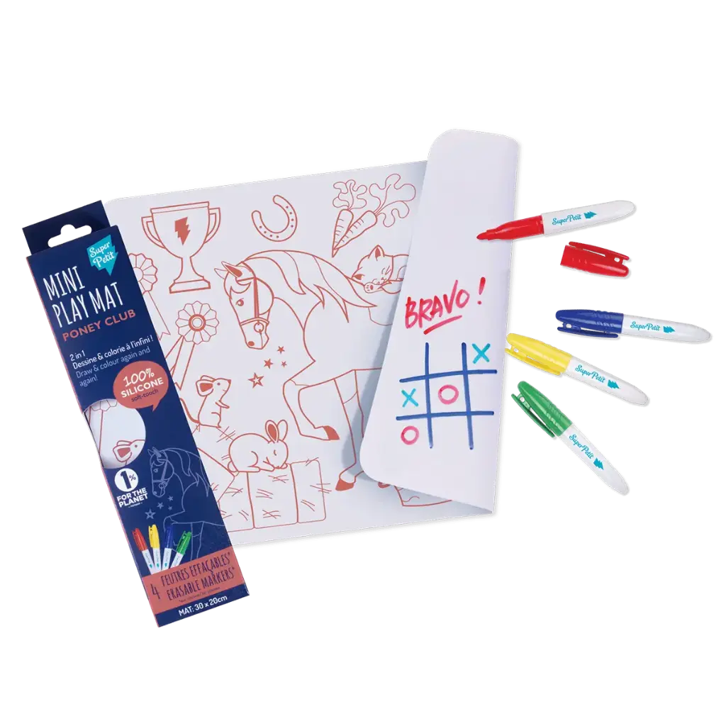 Set de table à colorier en silicone avec ses 5 feutres lavables "Mini Play Mat Poney Club" 