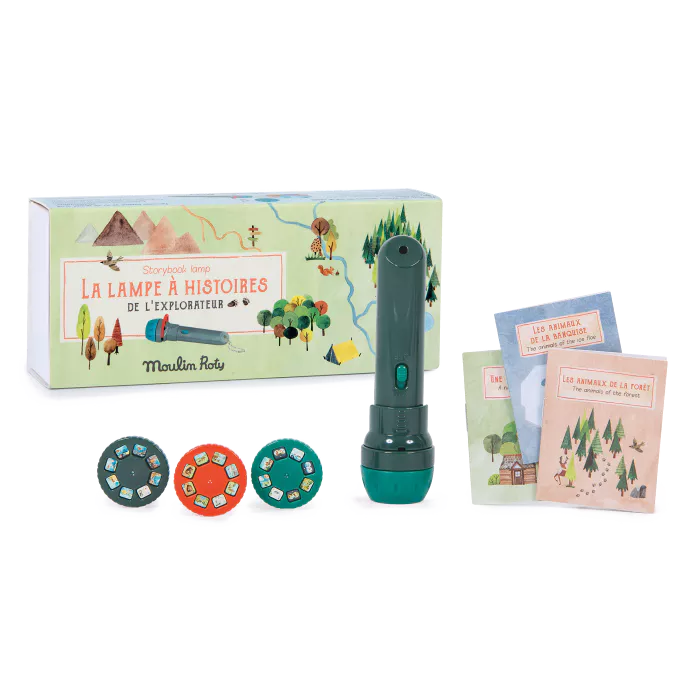 Lampe à histoires de l'explorateur "Le Jardin du Moulin" et 3 mini livres