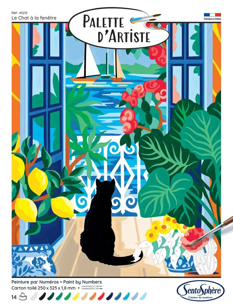 Palette d'artiste peinture aux numéros "Le chat à la fenêtre"