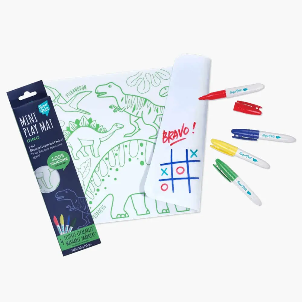 Set de table à colorier en silicone avec ses 5 feutres lavables "Mini Play Mat Dino"