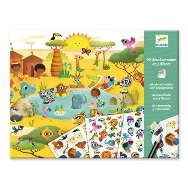 [DJ09560] 120 décalcomanies et 3 décors "Savane, désert et Pôle nord"