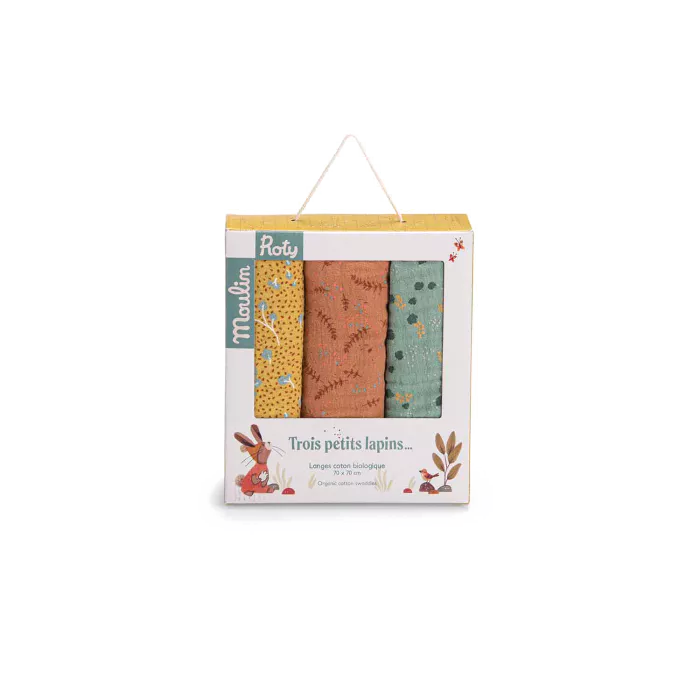 Set de 3 langes imprimés - Trois petits lapins...