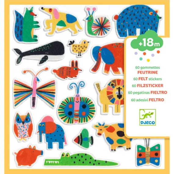 [DJ00950] 60 Gommettes en feutrine "Des animaux partout !"
