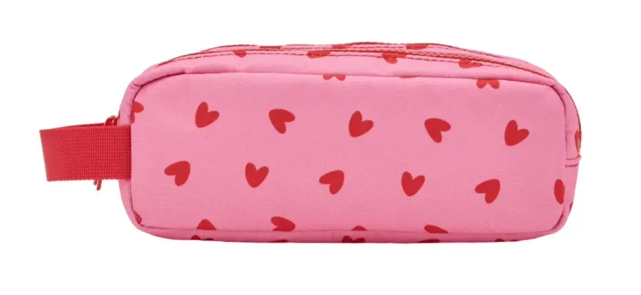 Trousse "Cœurs rouges - fond rose"