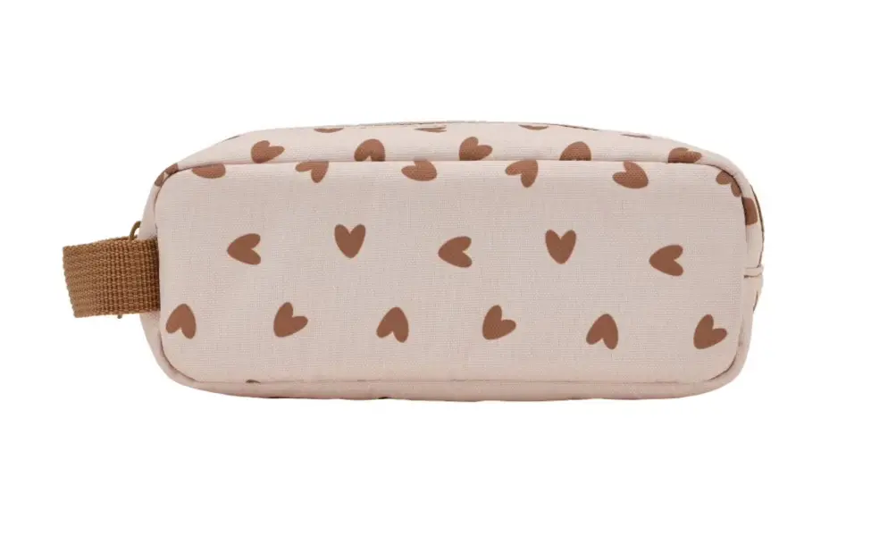 Trousse "Cœurs marrons- fond beige"  