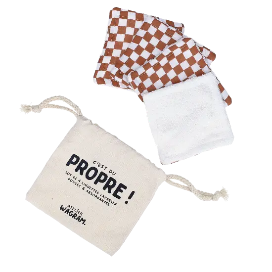 [WAGSKU094_003] Lot de 4 lingettes lavables "Damier"