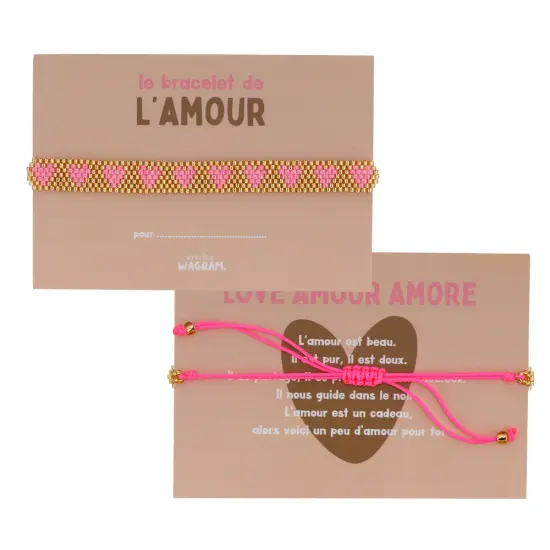 Bracelet perle or avec coeurs roses