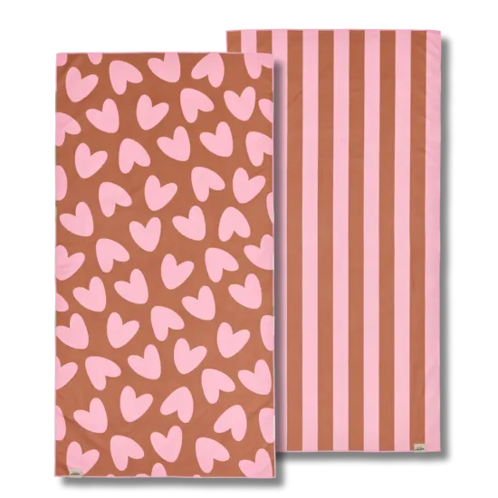 Serviette microfibre lignes roses et marrons 70x140cm