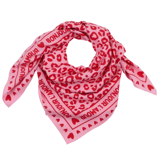 Foulard rose à motif rouge