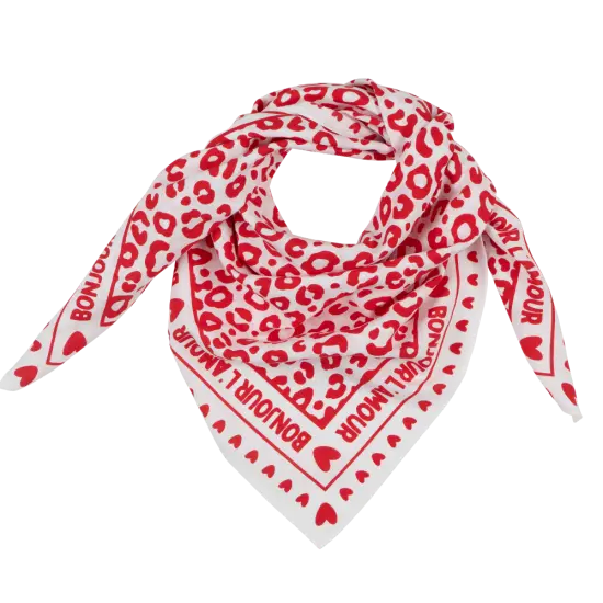[WAGSKU110_006] Foulard blanc à motif rouge (Adulte)