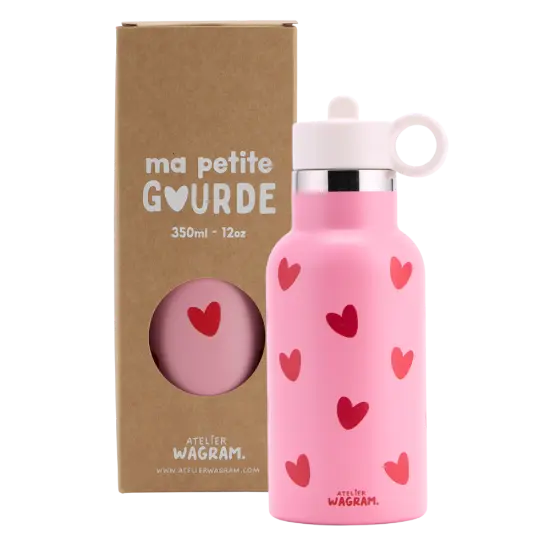 Gourde isotherme 350ml "Rose à cœurs rouges"