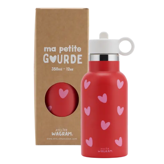 Gourde isotherme 350ml "Rouge à cœurs roses"