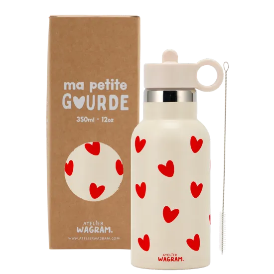 Gourde isotherme 350ml "Crème à cœurs rouges"