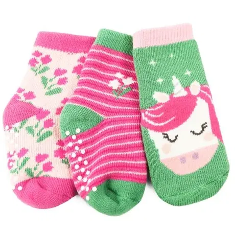 Set de 3 paires de chaussettes anti-dérapantes licorne (0-24 mois)