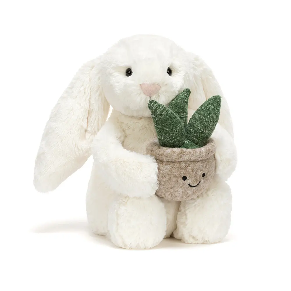 [JELBB3PLA] Peluche lapin "Cream Bunny with Plant"