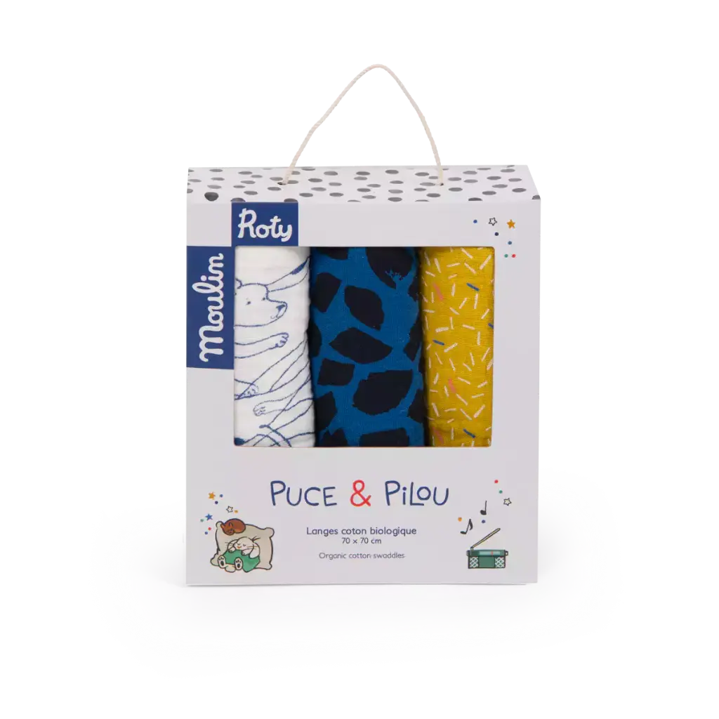 Set de 3 langes imprimés - Puce & Pilou