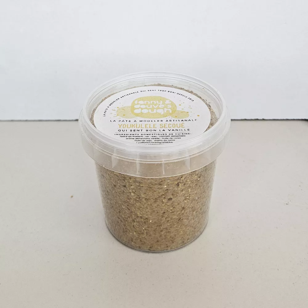 [FANNYDOUVEYOUKOULELESECOUE] Pâte à modeler artisanale suisse à paillettes - Youkulele secoué (Grand pot)