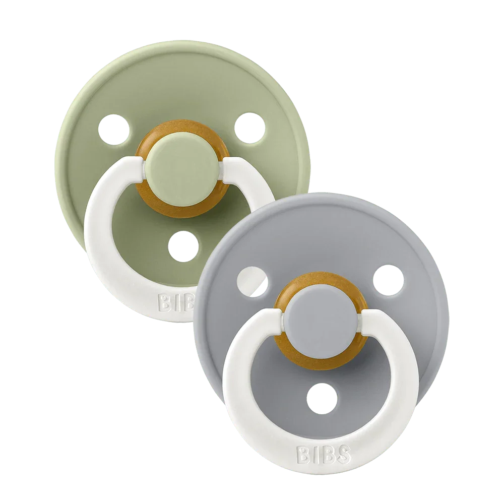 BIBS pack de 2 lolettes qui brillent dans le noir "Colour pacifier" tétine latex ronde - taille 2