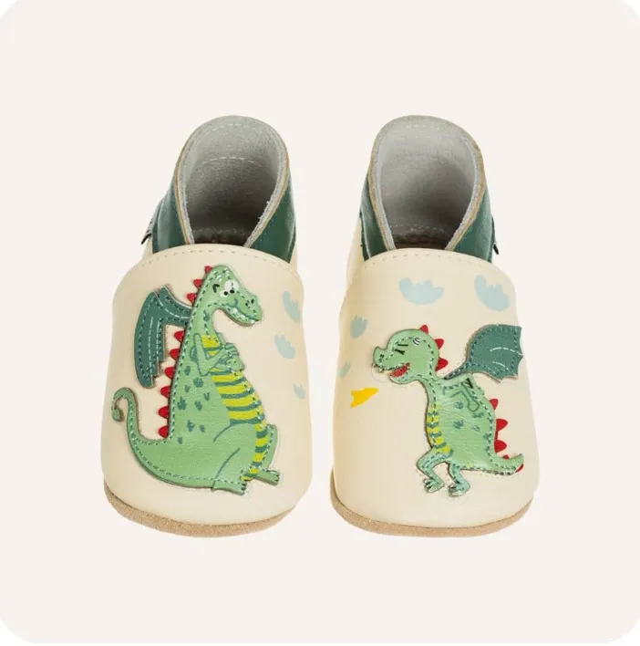 [LAIDRA01] Chaussons en cuir souple "Dragons" (0-6 mois)