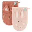 Lot de 2 gants de toilette "Chat et lapin"