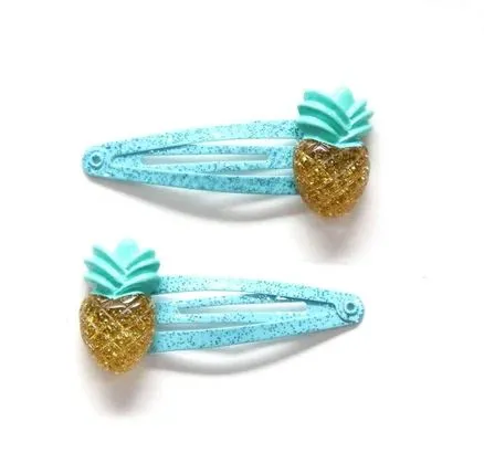 Lot de 2 barrettes "Ananas" - bleu
