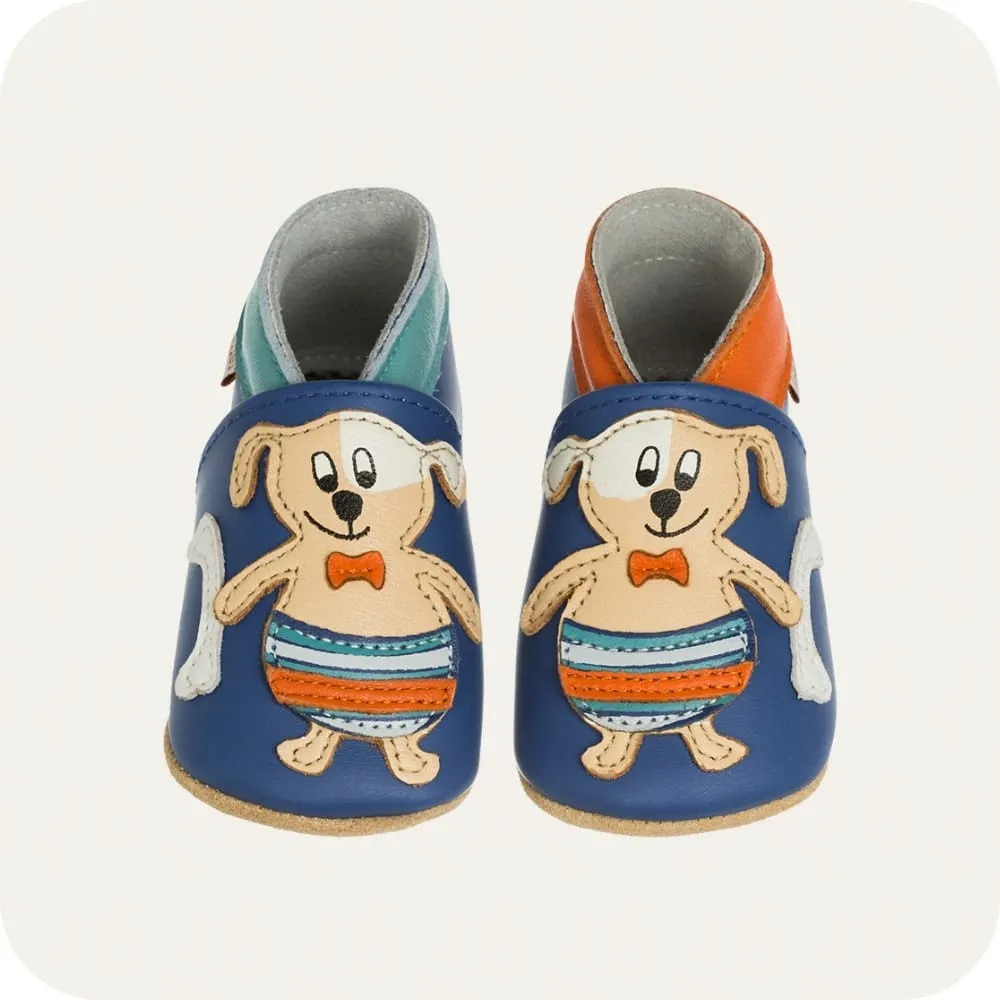 Chaussons en cuir souple "Chiens à la mer"