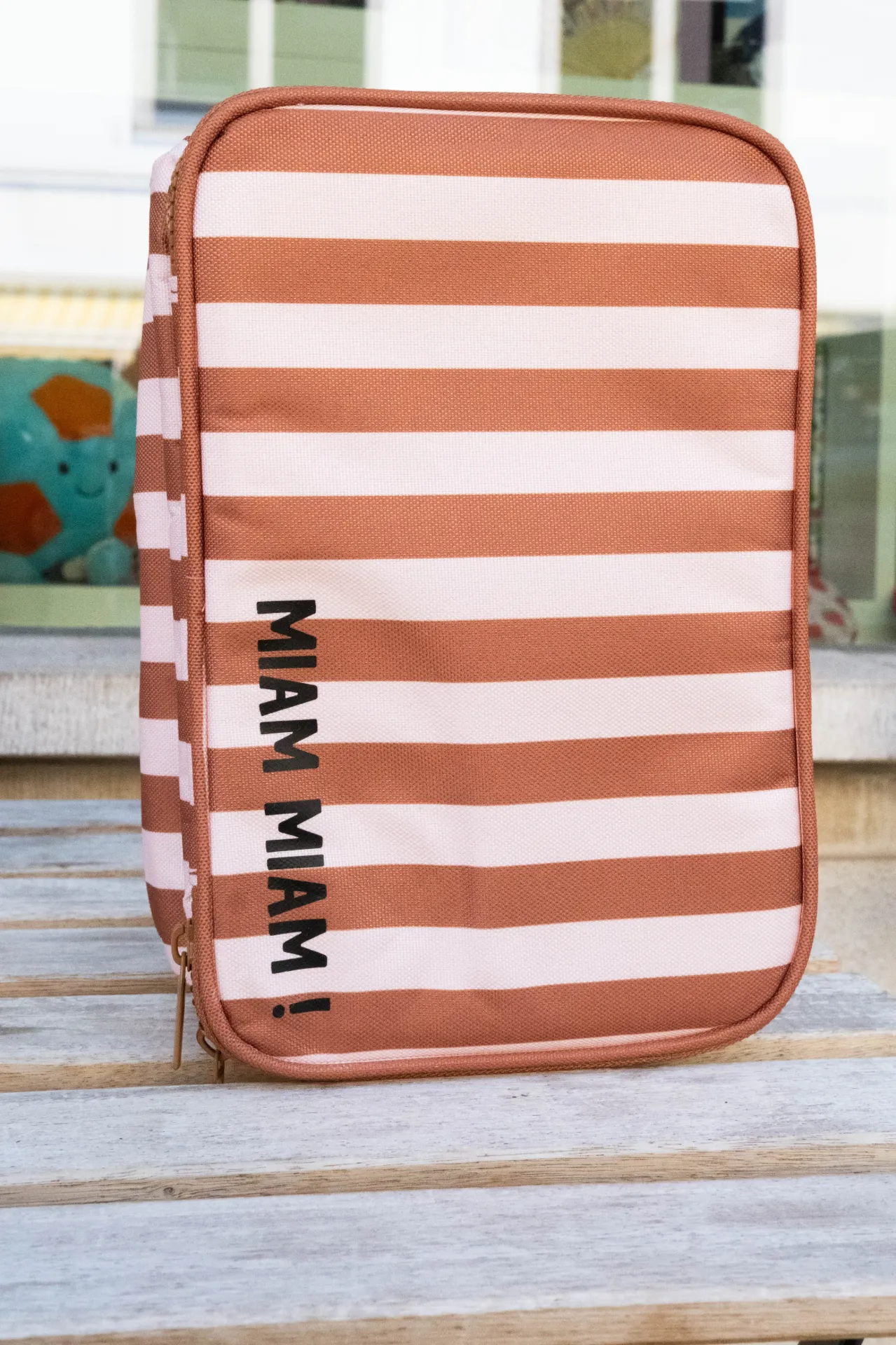 Lunchbag isotherme "Rayures marrons fond beige"