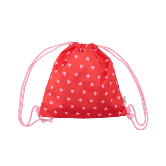 Sac à cordons "Rouge à cœurs roses"