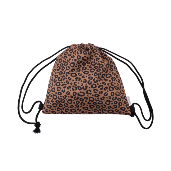 Sac à cordons "Léopard noir fond marron"
