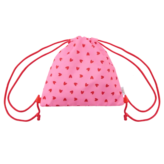 Sac à cordons "Rose à cœurs rouges"