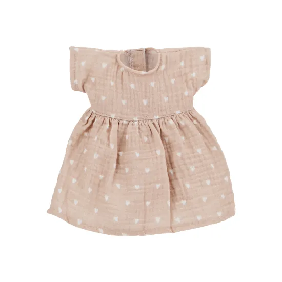 Tenue de poupée "Beige à coeurs blancs" - robe