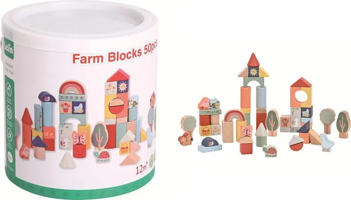 [SPIL10428] Blocs de construction en bois "ferme" (50 pces)