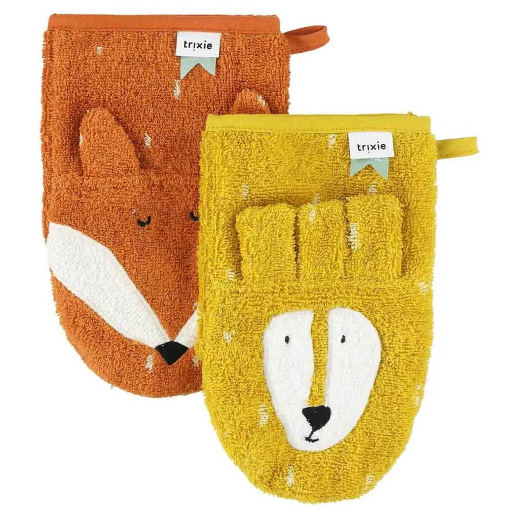 [TRI11-811] Lot de 2 gants de toilette "Lion et renard"