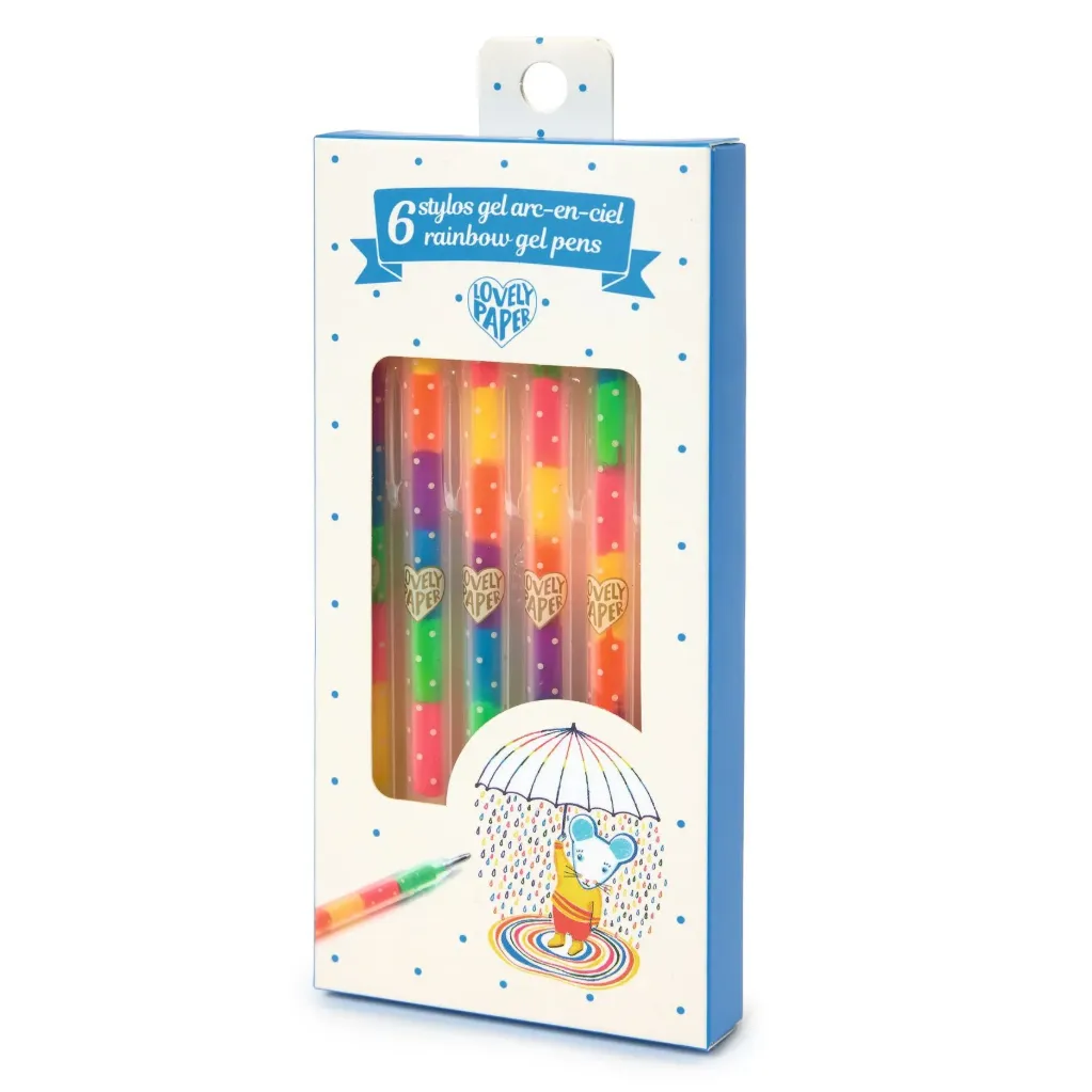 6 stylos gel arc-en-ciel