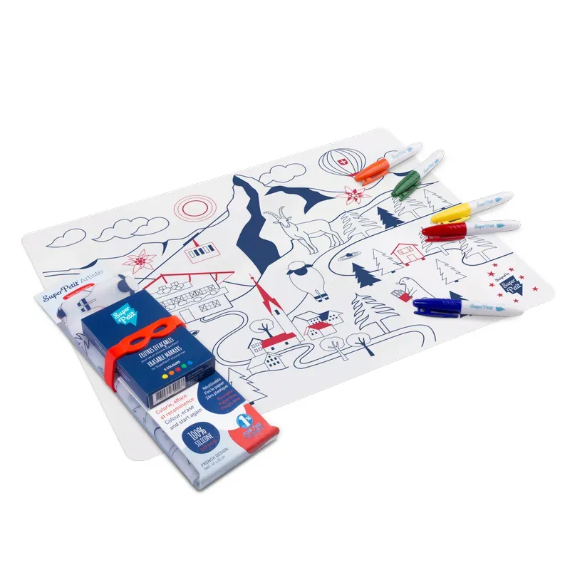 Set de table à colorier en silicone lavable avec 5 feutres "Swiss Mountains"