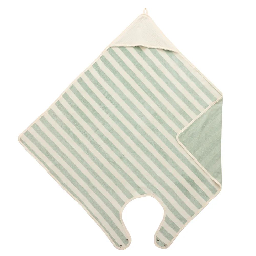 Cape de bain tablier "Rayée ivoire/vert de gris"
