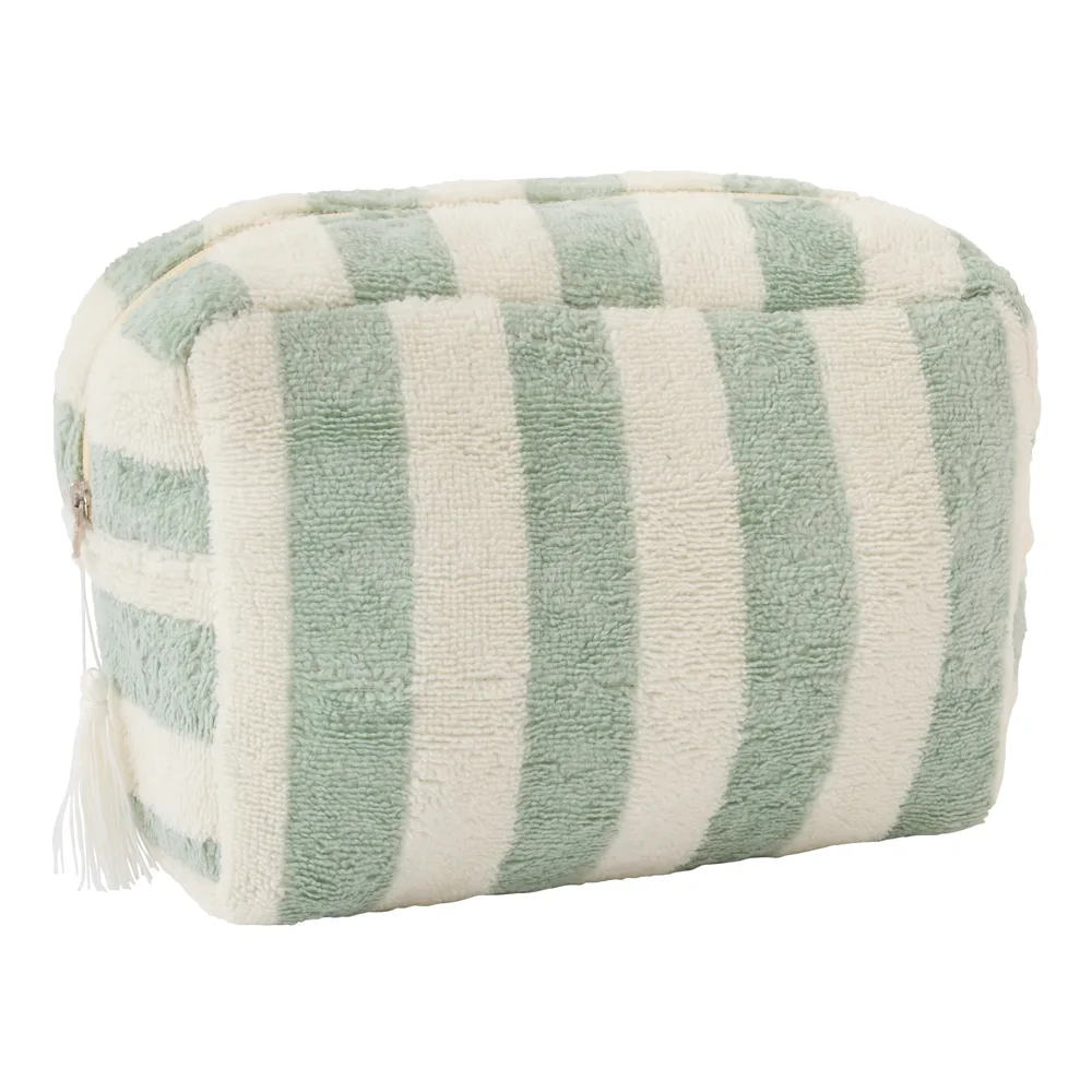 Trousse de toilette en bambou "Rayée ivoire/vert de gris"