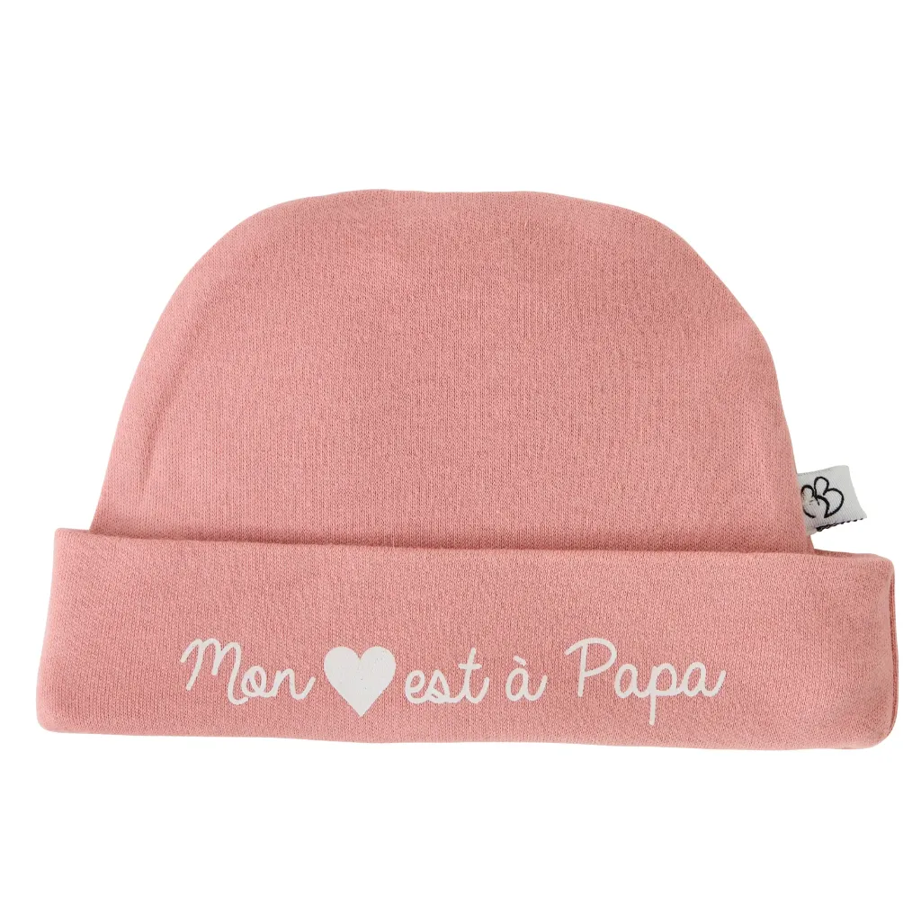 Bonnet naissance "Mon coeur est à papa"