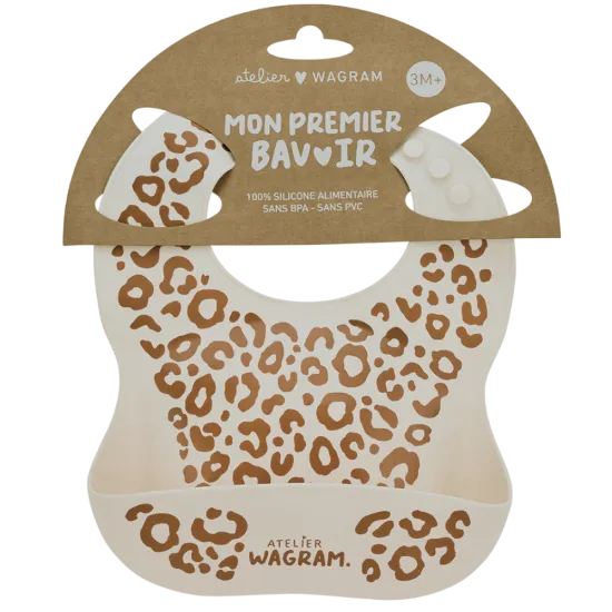 Bavoir en silicone "Crème léopard"