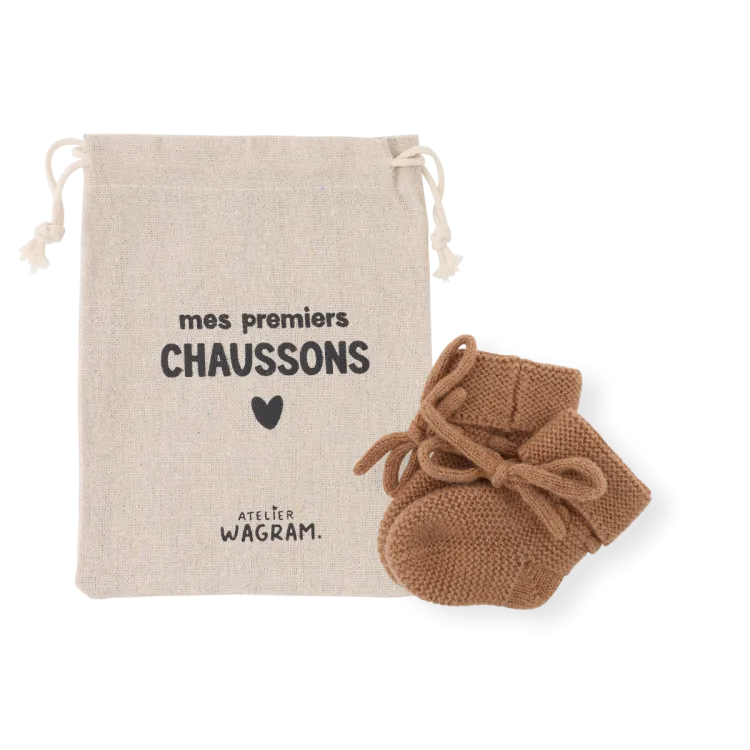 Chaussons tricotés en laine mérinos 0-1 mois "Caramel"