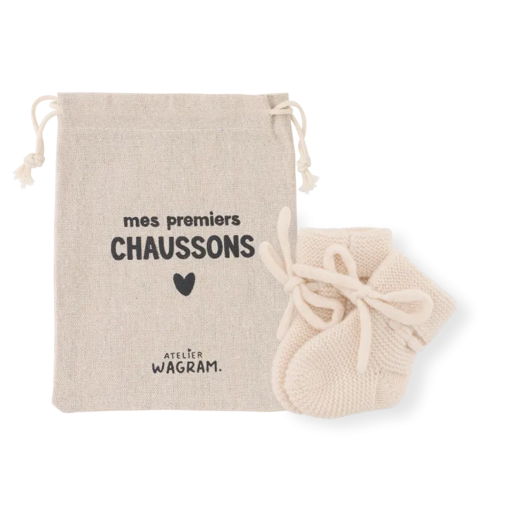Chaussons tricotés en laine mérinos 0-1 mois "Crème"