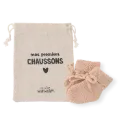 Chaussons tricotés en laine mérinos 0-1 mois "Vieux rose"