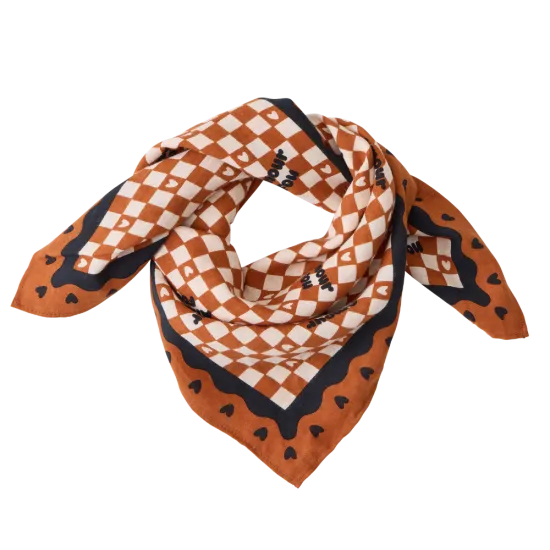 Foulard "amour fou" fond marron motif noir