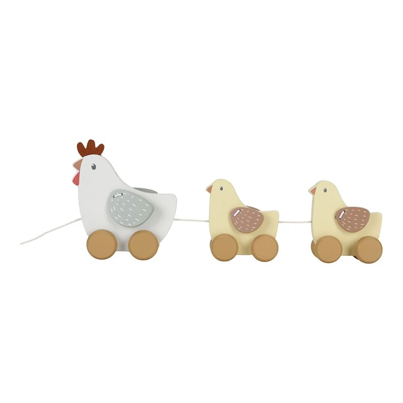 Jouet à tirer poule en bois