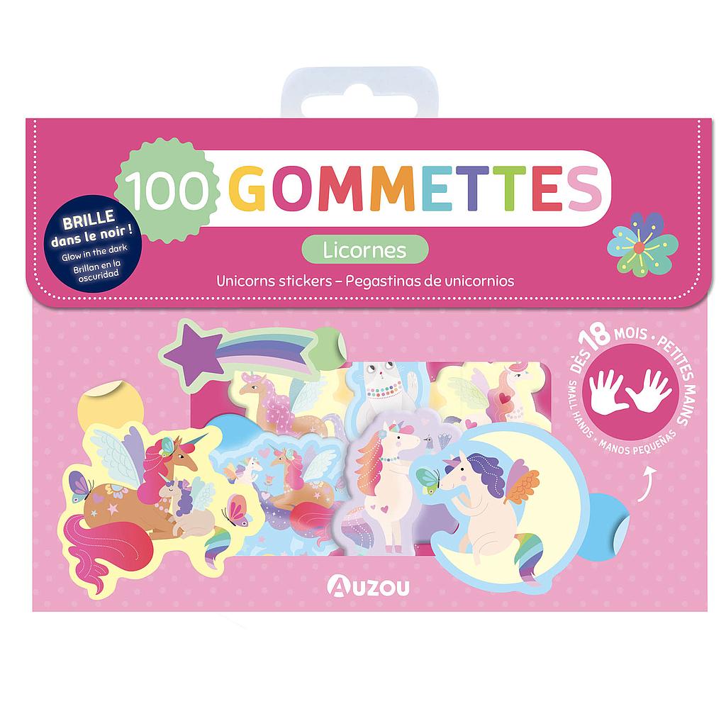 Ma pochette de 100 gommettes "Licornes" qui brillent dans le noir 